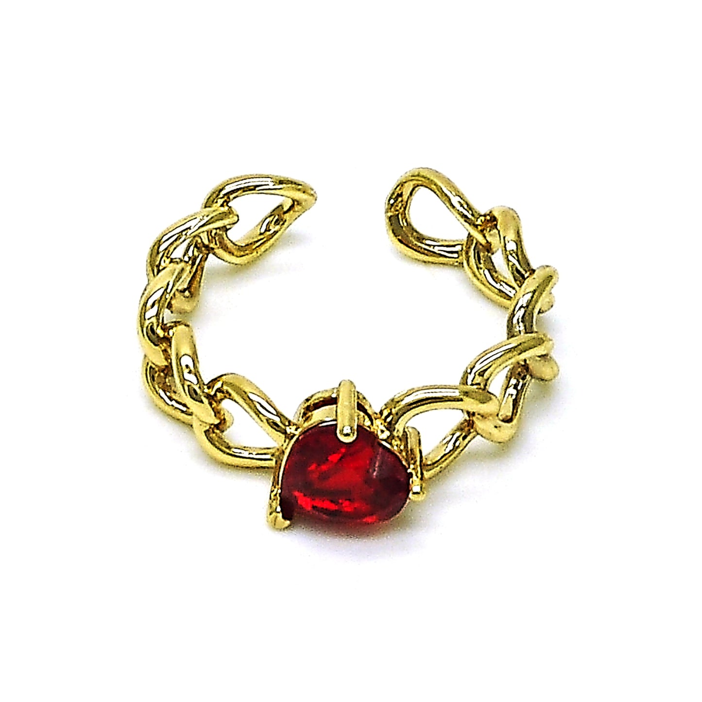 Gold Plated Gold Filled Oro Laminado Oro Laminado Multi Stone Ring, Gold Filled Style Heart and Curb Design, with Garnet Cubic Zirconia, Polished, Golden 