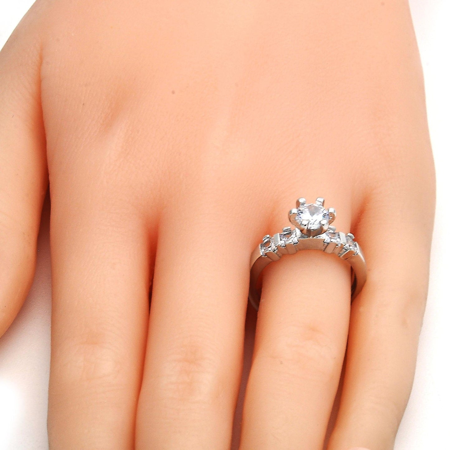 Rhodium Plated Multi Stone Ring, with White Cubic Zirconia, Polished, Rhodium Finish