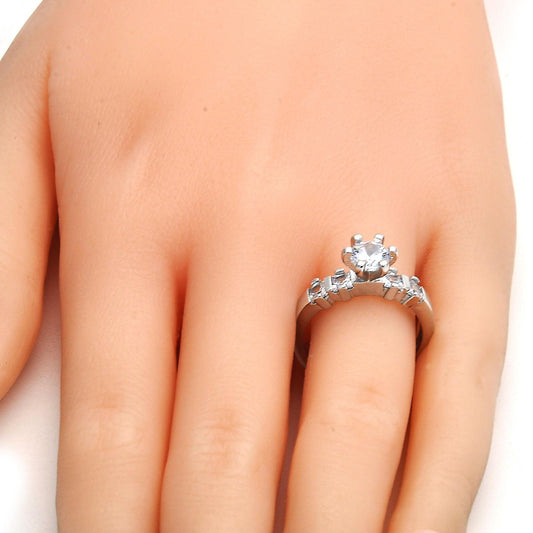 Rhodium Plated Multi Stone Ring, with White Cubic Zirconia, Polished, Rhodium Finish