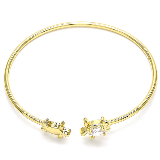 Oro Laminado Individual Bangle, Gold Filled Style Turtle Design, with White Micro Pave, Polished, Golden Finish
