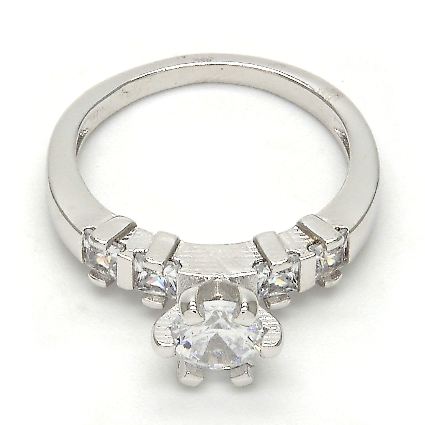 Rhodium Plated Multi Stone Ring, with White Cubic Zirconia, Polished, Rhodium Finish