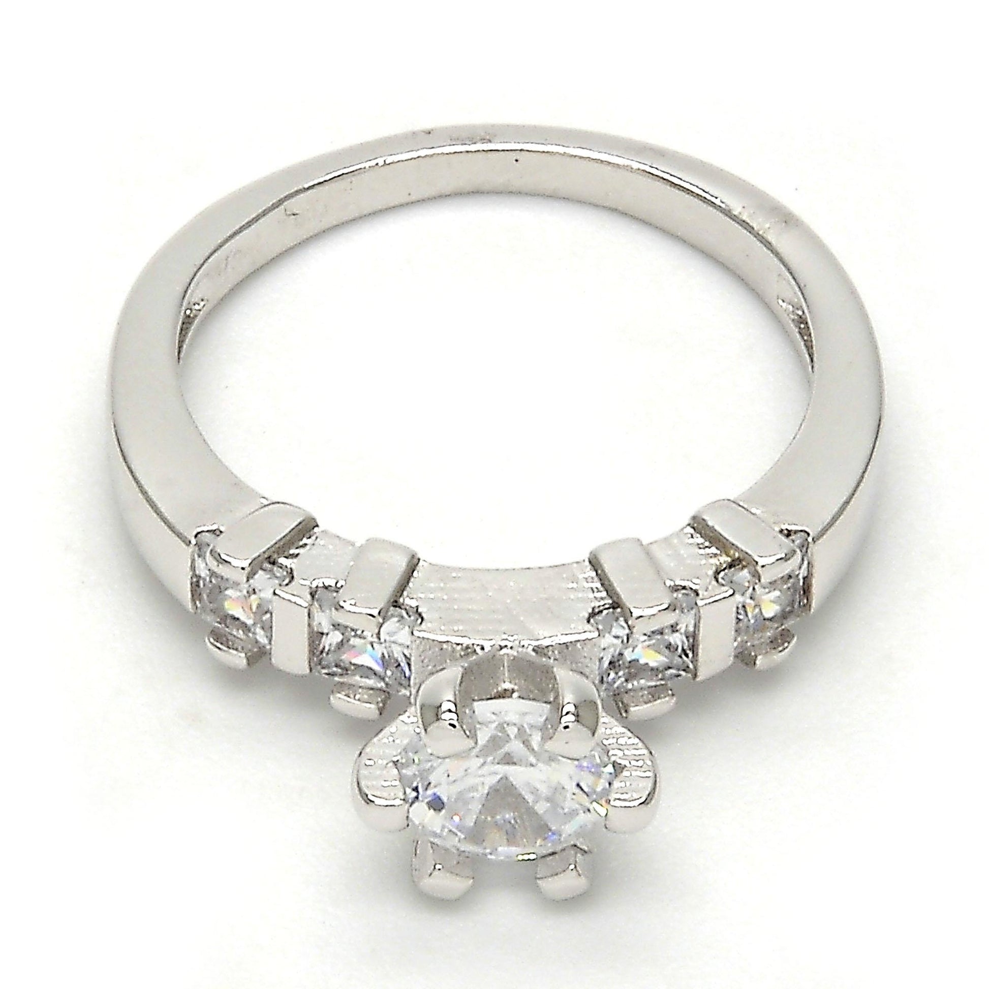 Rhodium Plated Multi Stone Ring, with White Cubic Zirconia, Polished, Rhodium Finish