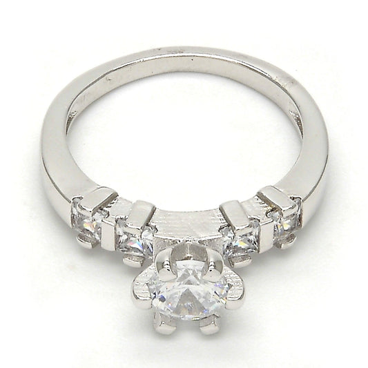 Rhodium Plated Multi Stone Ring, with White Cubic Zirconia, Polished, Rhodium Finish