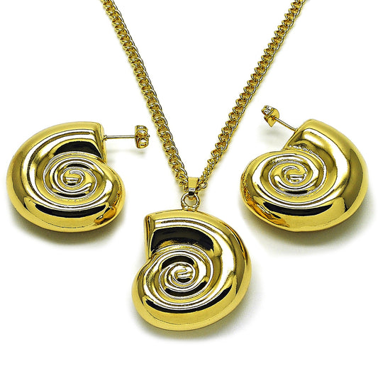 Oro Laminado Earring and Pendant Adult Set, Gold Filled Style Snail and Hollow Design, Polished, Golden Finish