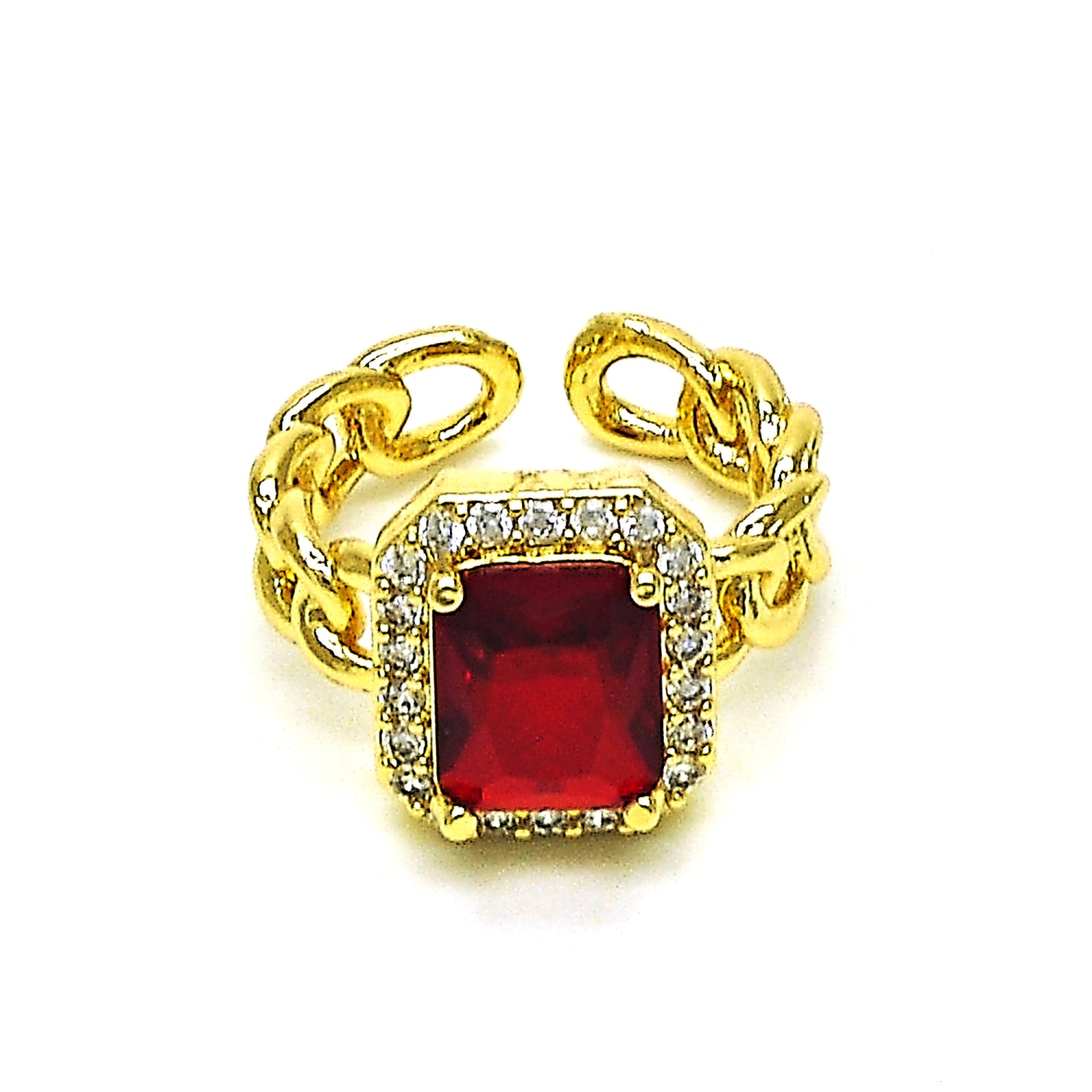 Oro Laminado Multi Stone Ring, Gold Filled Style Curb Design, with Garnet Cubic Zirconia and White Micro Pave, Polished, Golden Finish
