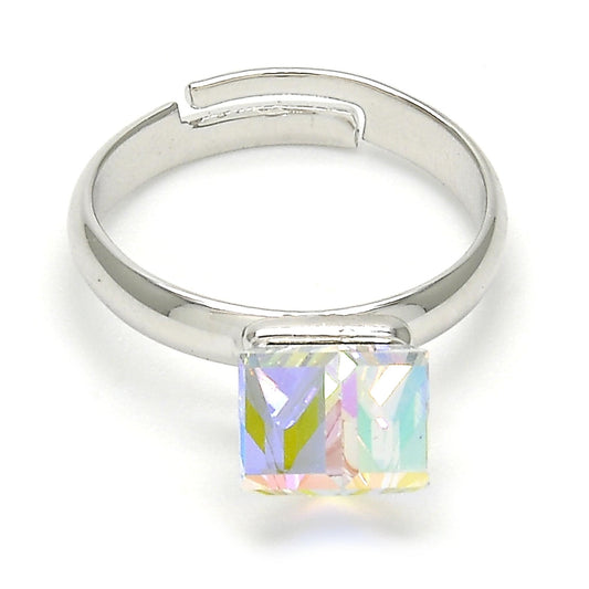 Rhodium Plated Multi Stone Ring, with Aurore Boreale Swarovski Crystals, Polished, Rhodium Finish