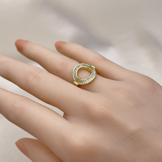Oro Laminado Multi Stone Ring, Gold Filled Style Baguette Design, with White Cubic Zirconia, Polished, Golden Finish