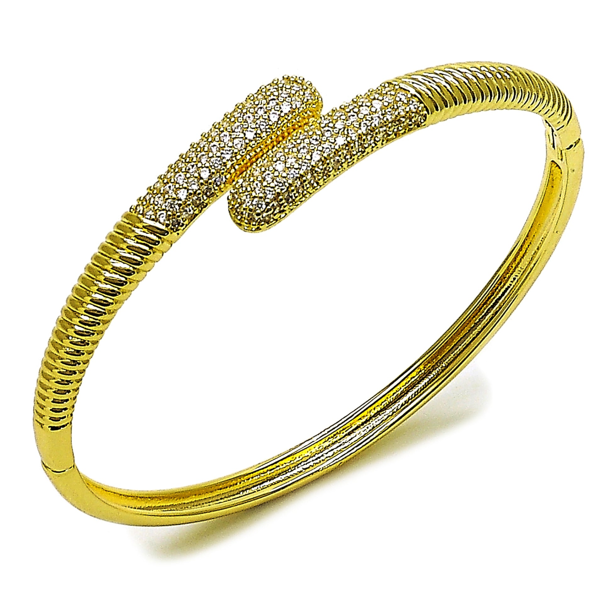 Gold Plated Gold Filled Oro Laminado Oro Laminado Individual Bangle, Gold Filled Style with White Micro Pave, Polished, Golden 