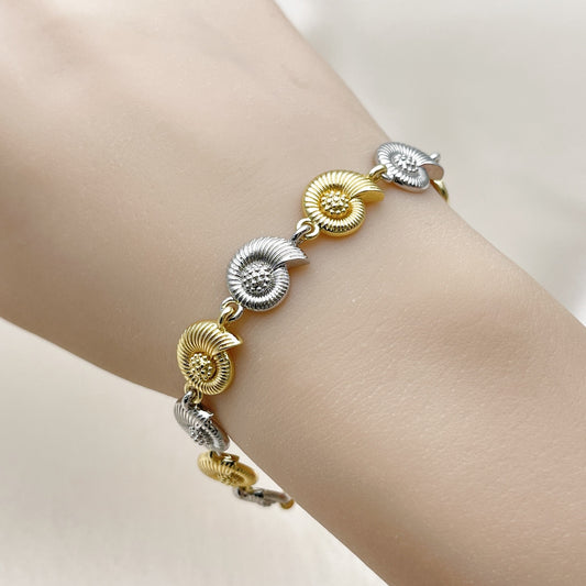 Oro Laminado Tennis Bracelet, Gold Filled Style Snail Design, Diamond Cutting Finish