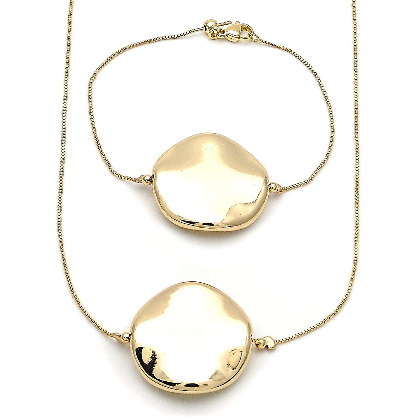 Oro Laminado Necklace and Bracelet, Gold Filled Style Box Design, Polished, Golden Finish