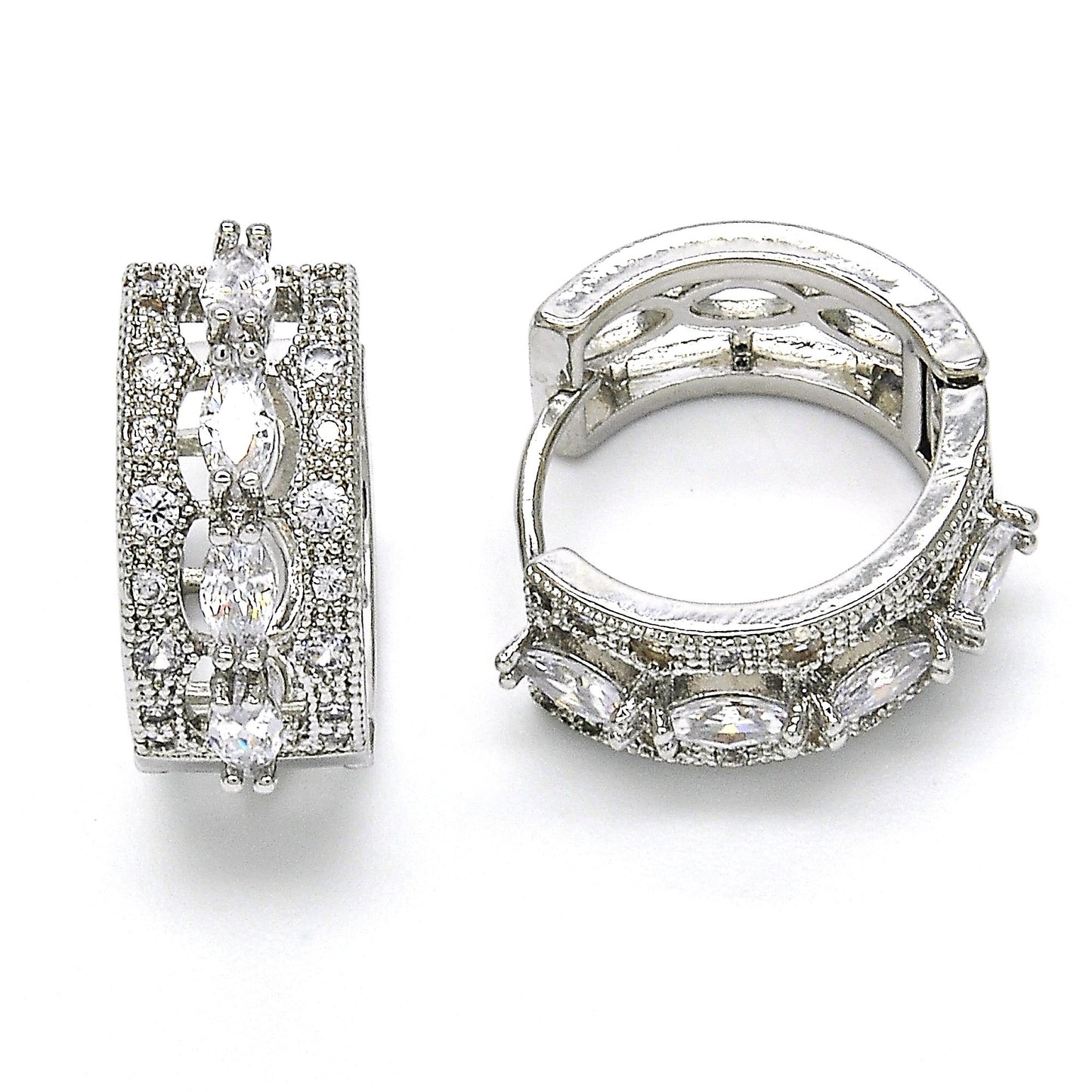 Rhodium Plated Huggie Hoop, with White Cubic Zirconia, Polished, Rhodium Finish