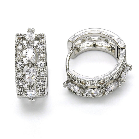 Rhodium Plated Huggie Hoop, with White Cubic Zirconia, Polished, Rhodium Finish