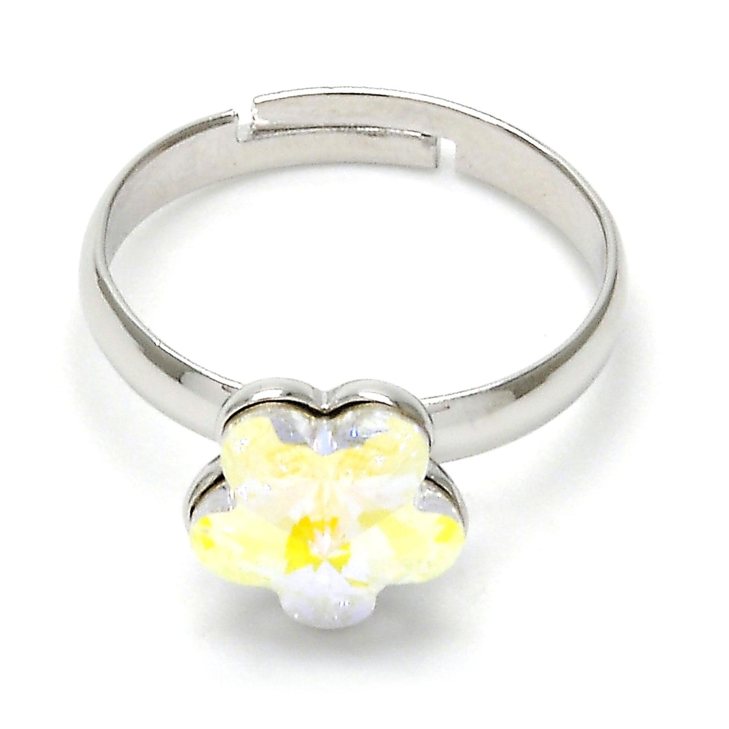 Rhodium Plated Multi Stone Ring, Flower Design, with Aurore Boreale Swarovski Crystals, Polished, Rhodium Finish
