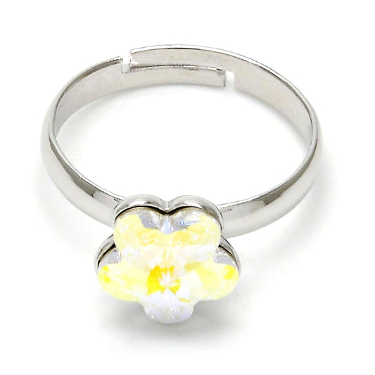 Rhodium Plated Multi Stone Ring, Flower Design, with Aurore Boreale Swarovski Crystals, Polished, Rhodium Finish