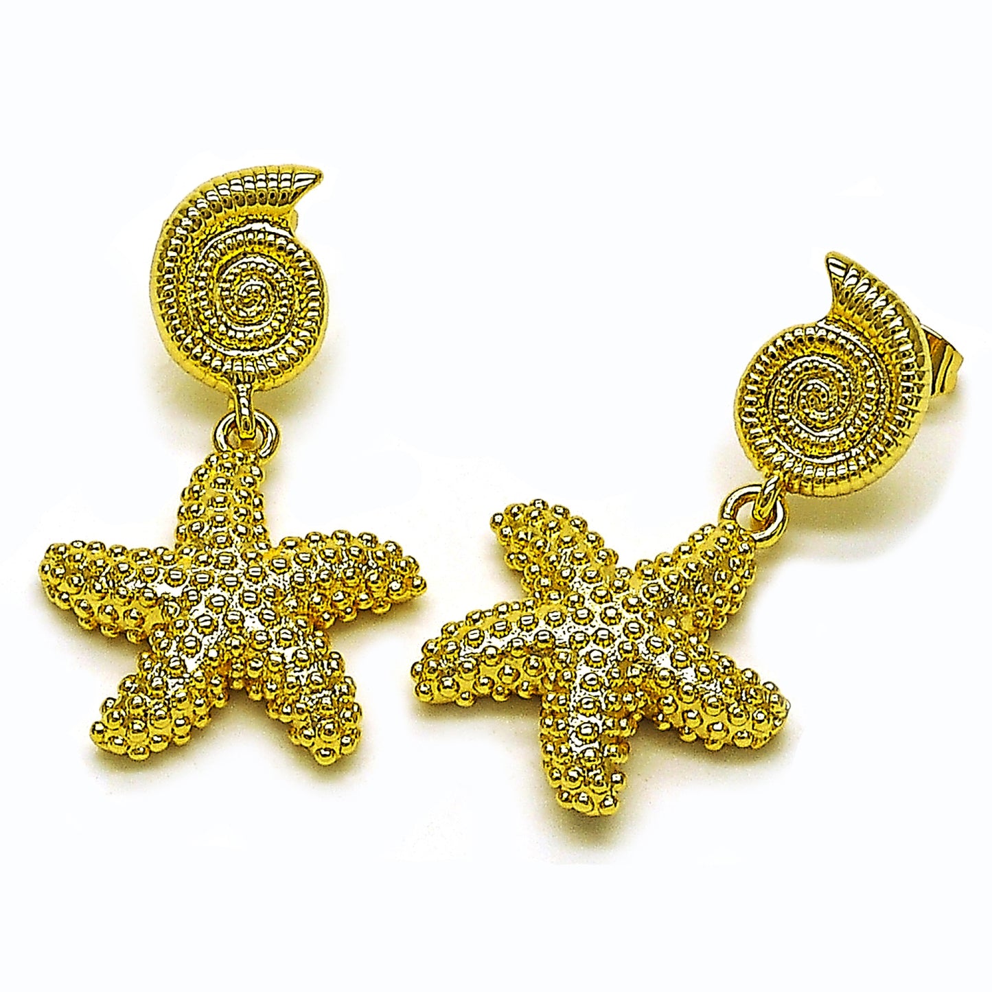 Oro Laminado Stud Earring, Gold Filled Style Star and Spiral Design, Polished, Golden Finish