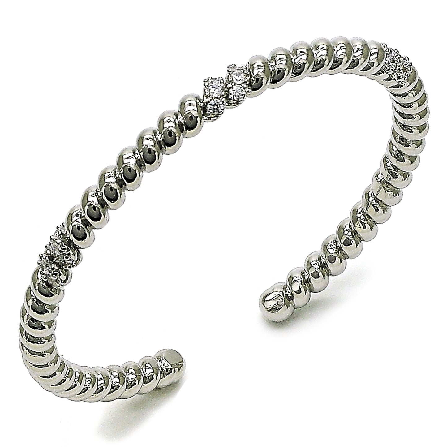 Rhodium Plated Individual Bangle, with White Cubic Zirconia, Polished, Rhodium Finish