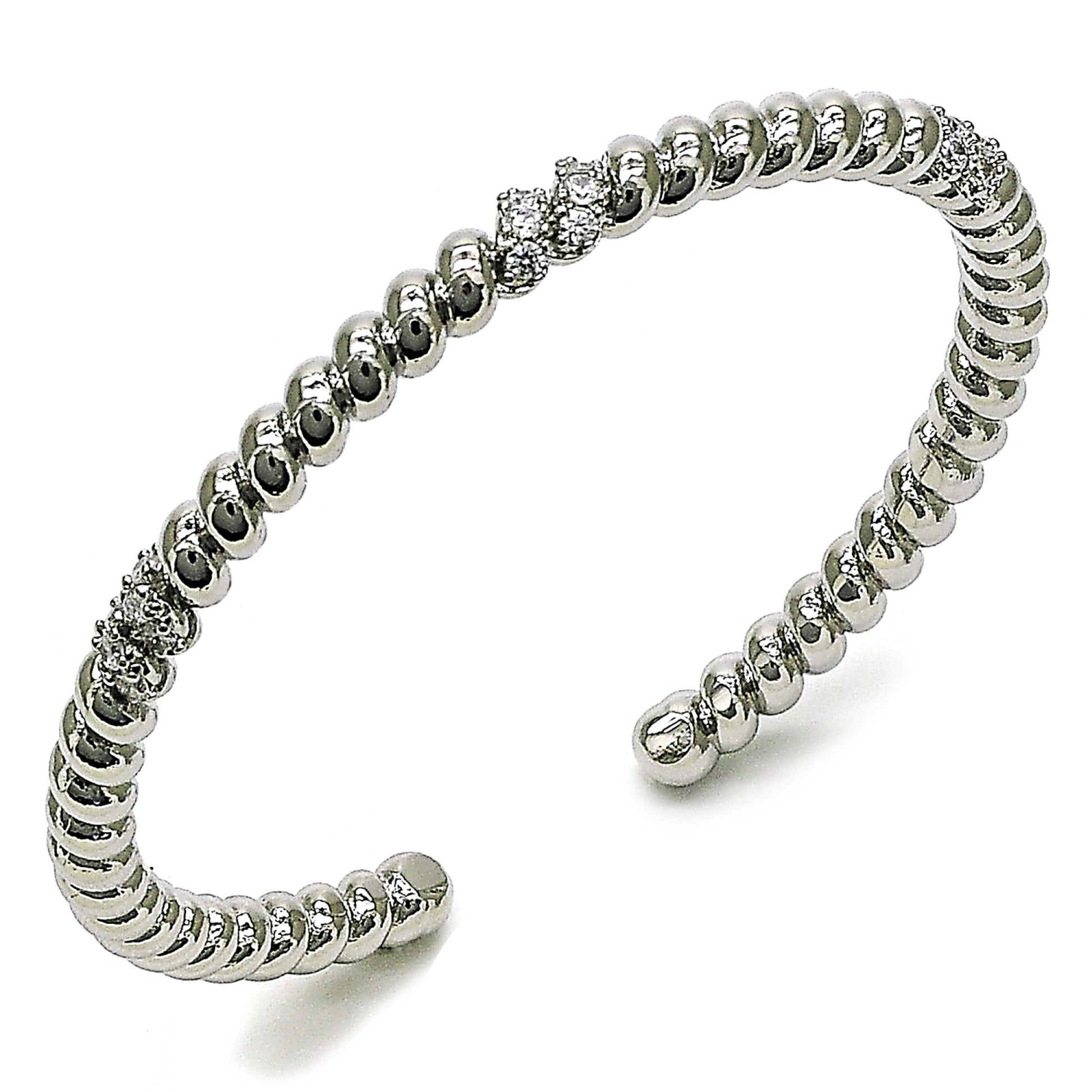 Rhodium Plated Individual Bangle, with White Cubic Zirconia, Polished, Rhodium Finish