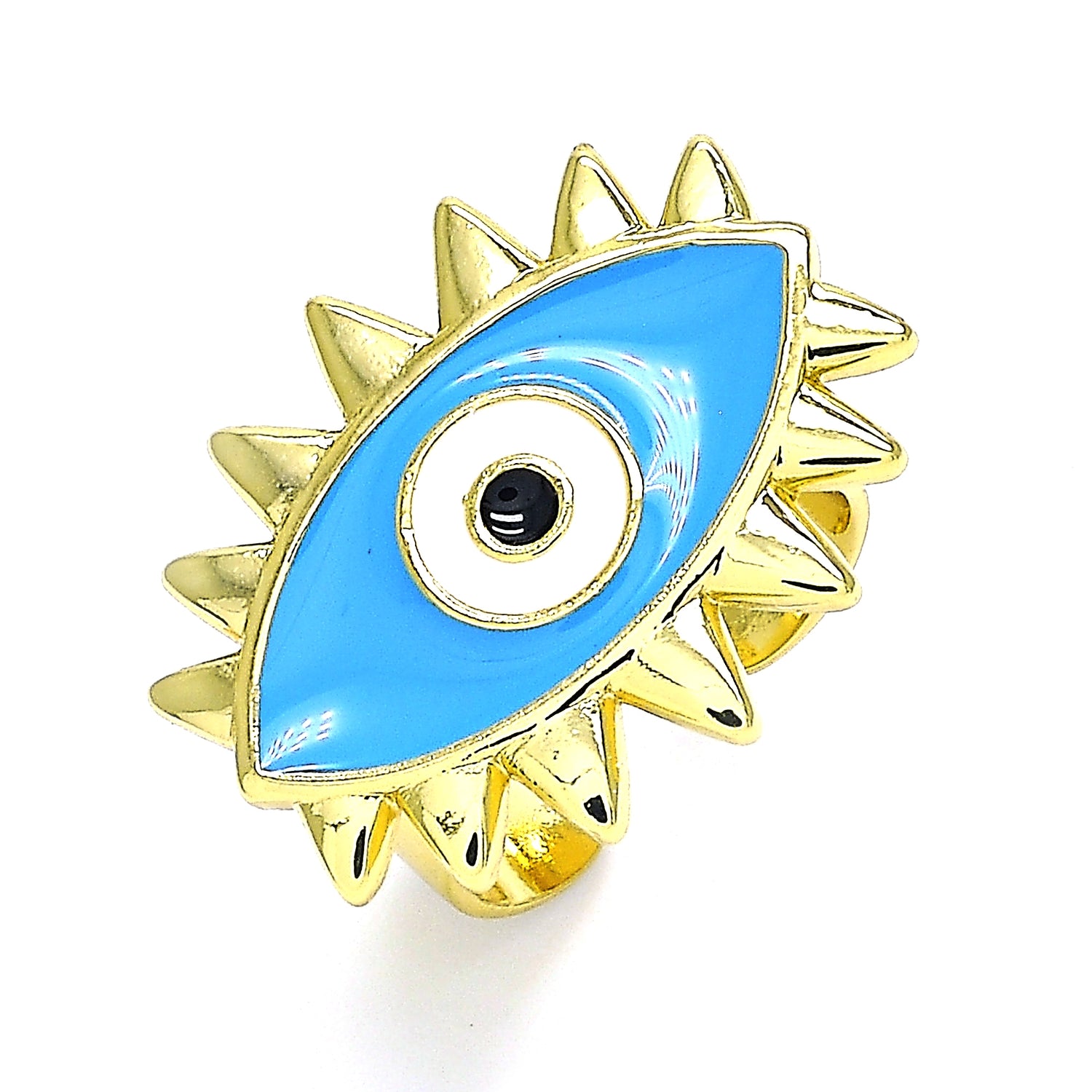 Gold Plated Gold Filled Oro Laminado Oro Laminado Elegant Ring, Gold Filled Style Evil Eye Design, Blue Enamel 