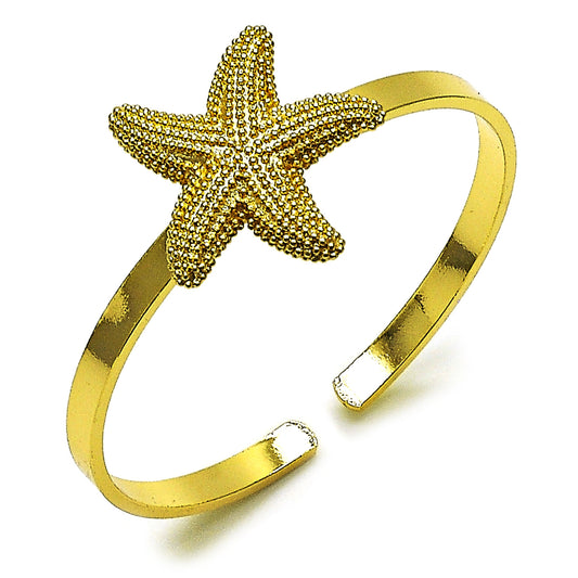Oro Laminado Individual Bangle, Gold Filled Style Star Design, Matte Finish