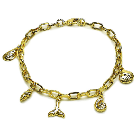 Gold Plated Gold Filled Oro Laminado Oro Laminado Charm Bracelet, Gold Filled Style Shell Design, Polished, Golden 