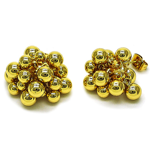 Oro Laminado Stud Earring, Gold Filled Style Ball Design, Polished, Golden Finish