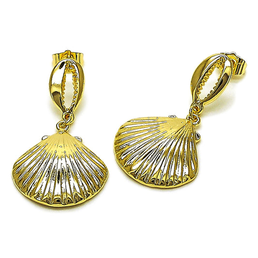 Gold Plated Gold Filled Oro Laminado Oro Laminado Dangle Earring, Gold Filled Style Shell Design, Polished, Golden 