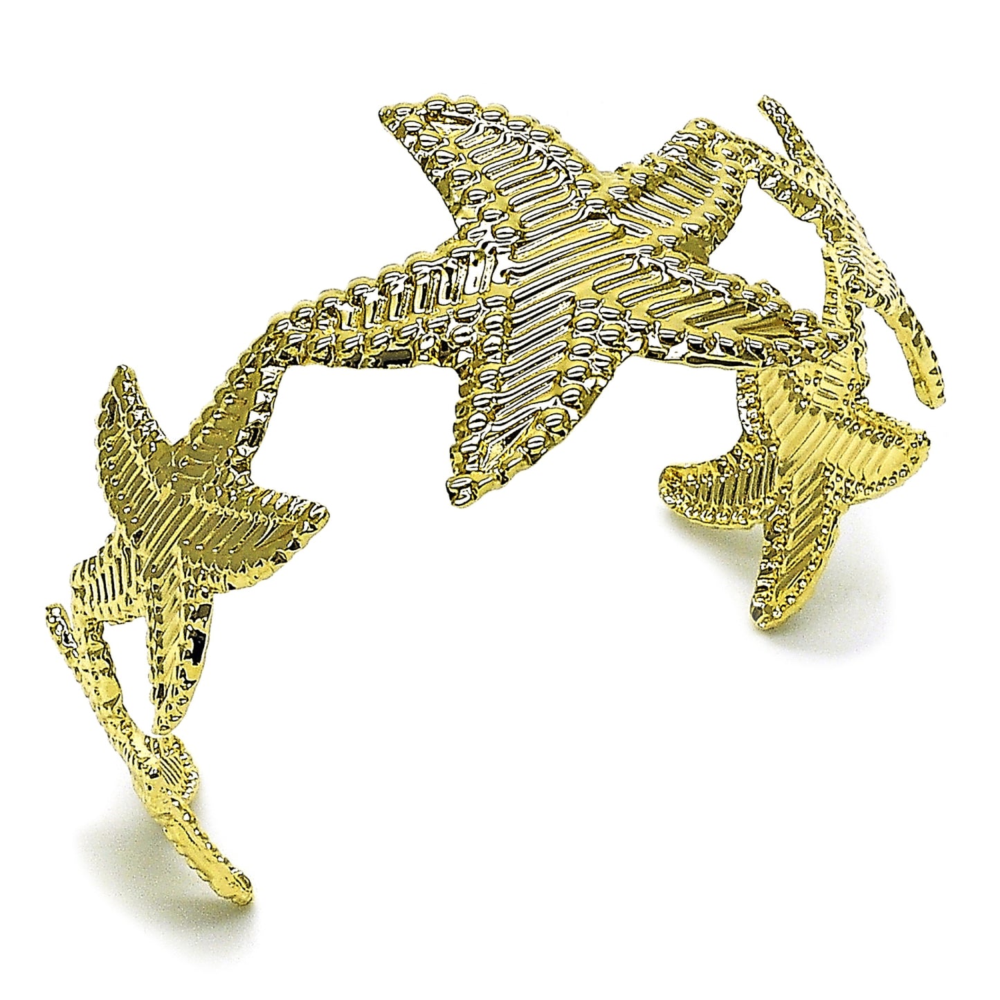 Oro Laminado Individual Bangle, Gold Filled Style Star Design, Diamond Cutting Finish