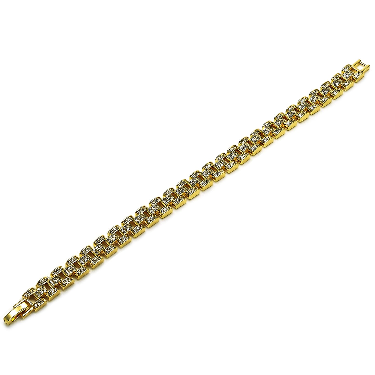 Oro Laminado Fancy Bracelet, Gold Filled Style with White Cubic Zirconia, Polished, Golden Finish