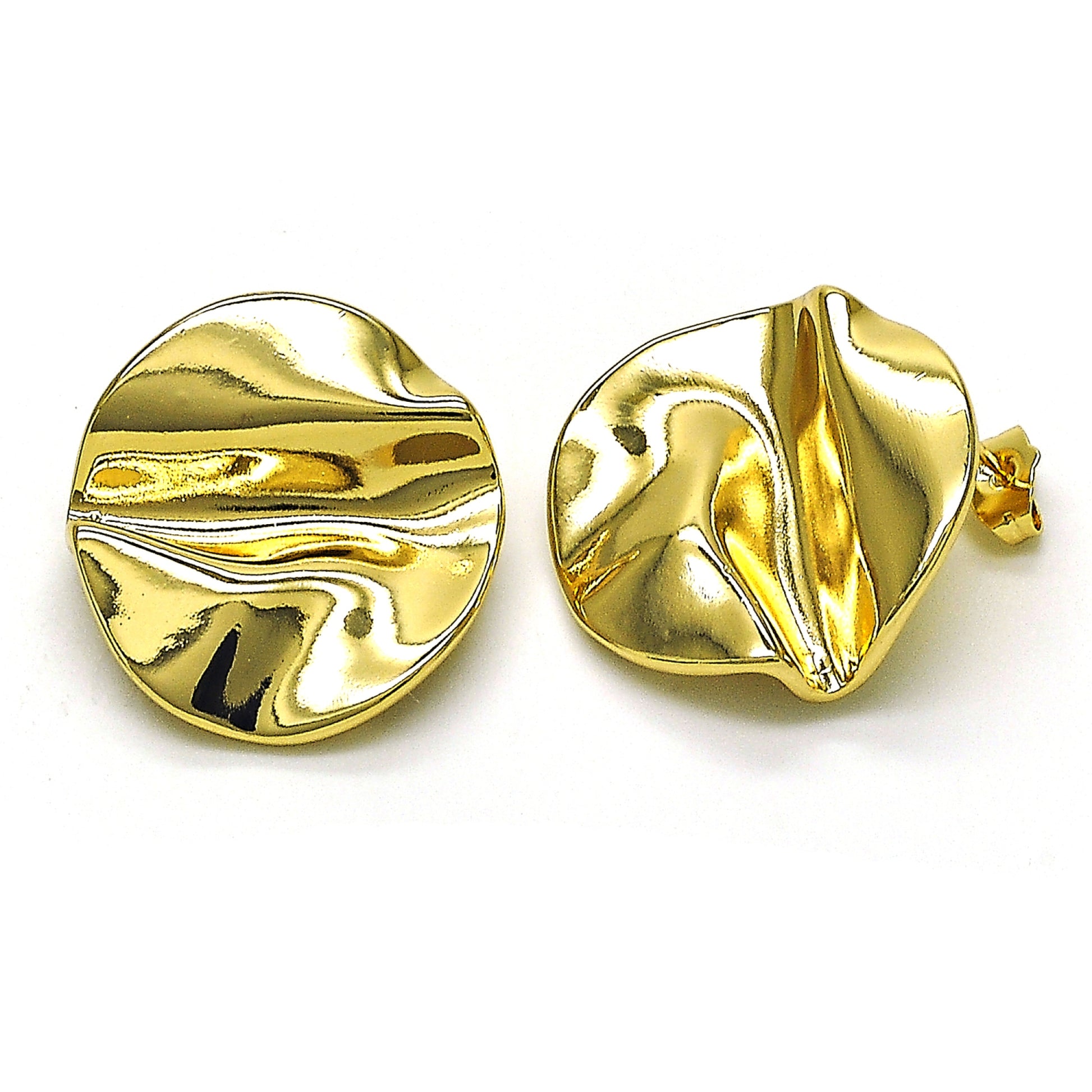 Oro Laminado Stud Earring, Gold Filled Style Chunky Design, Polished, Golden Finish