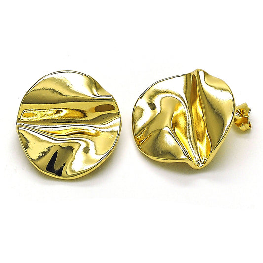 Oro Laminado Stud Earring, Gold Filled Style Chunky Design, Polished, Golden Finish