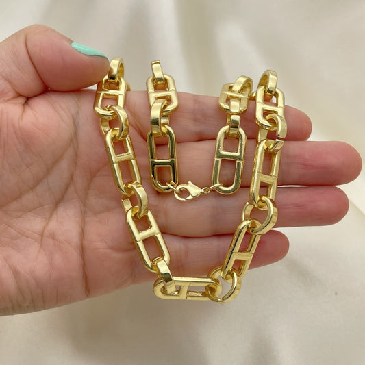 Oro Laminado Basic Necklace, Gold Filled Style Chunky Design, Polished, Golden Finish