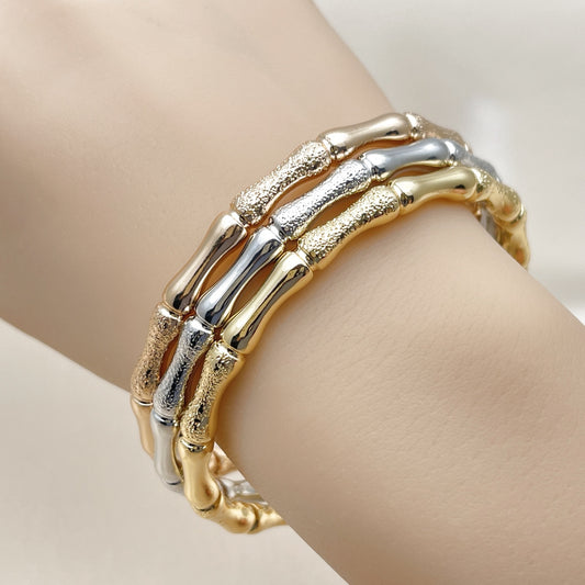Oro Laminado Trio Bangle, Gold Filled Style Bamboo Design, Matte Finish