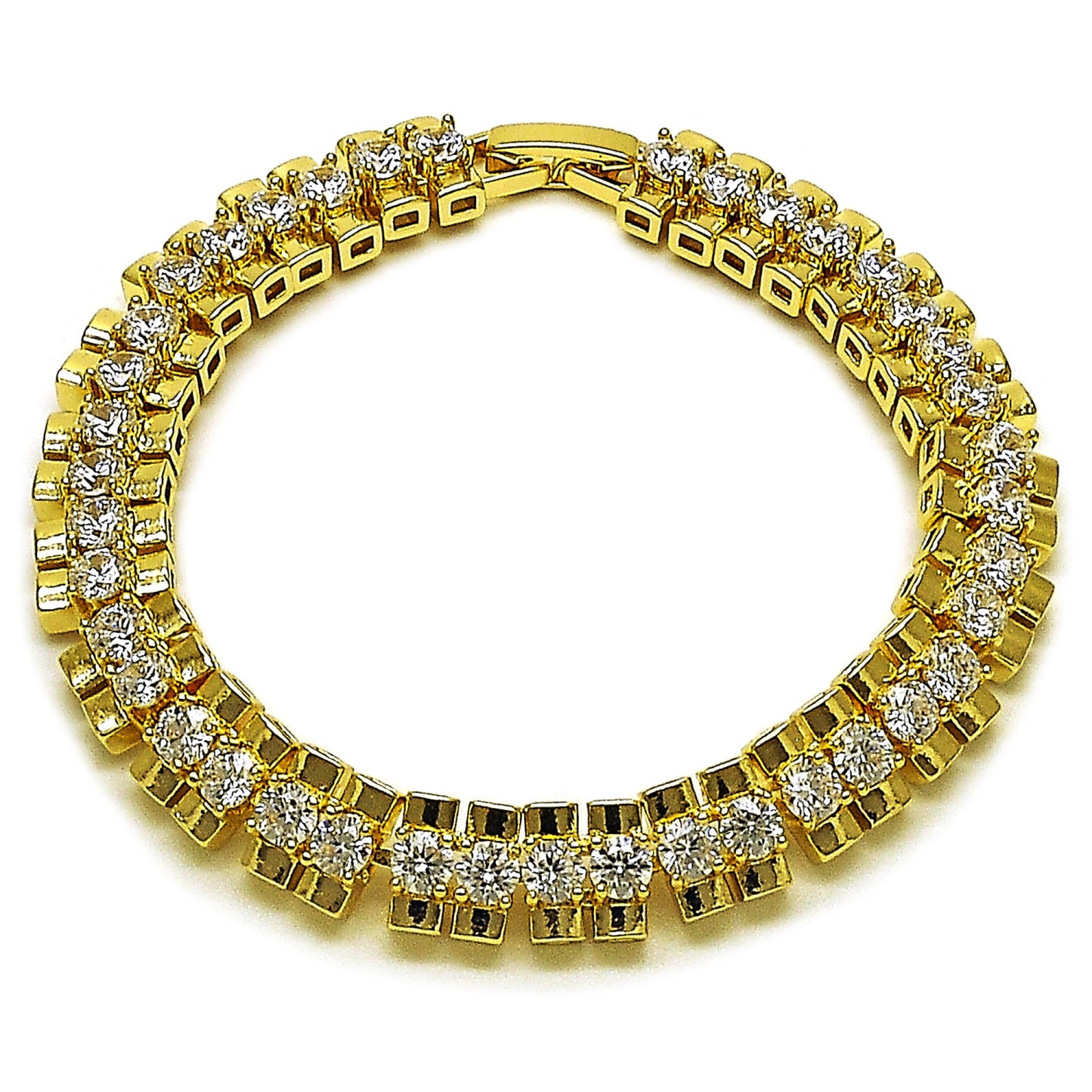Gold Plated Gold Filled Oro Laminado Oro Laminado Tennis Bracelet, Gold Filled Style with White Cubic Zirconia, Polished, Golden 