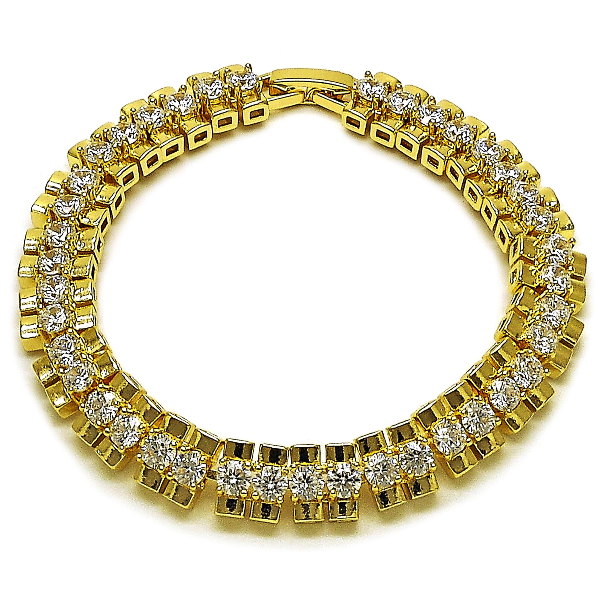 Gold Plated Gold Filled Oro Laminado Oro Laminado Tennis Bracelet, Gold Filled Style with White Cubic Zirconia, Polished, Golden 