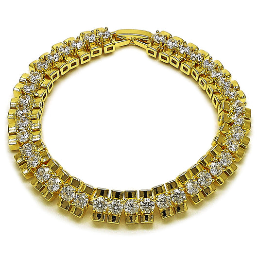 Gold Plated Gold Filled Oro Laminado Oro Laminado Tennis Bracelet, Gold Filled Style with White Cubic Zirconia, Polished, Golden 