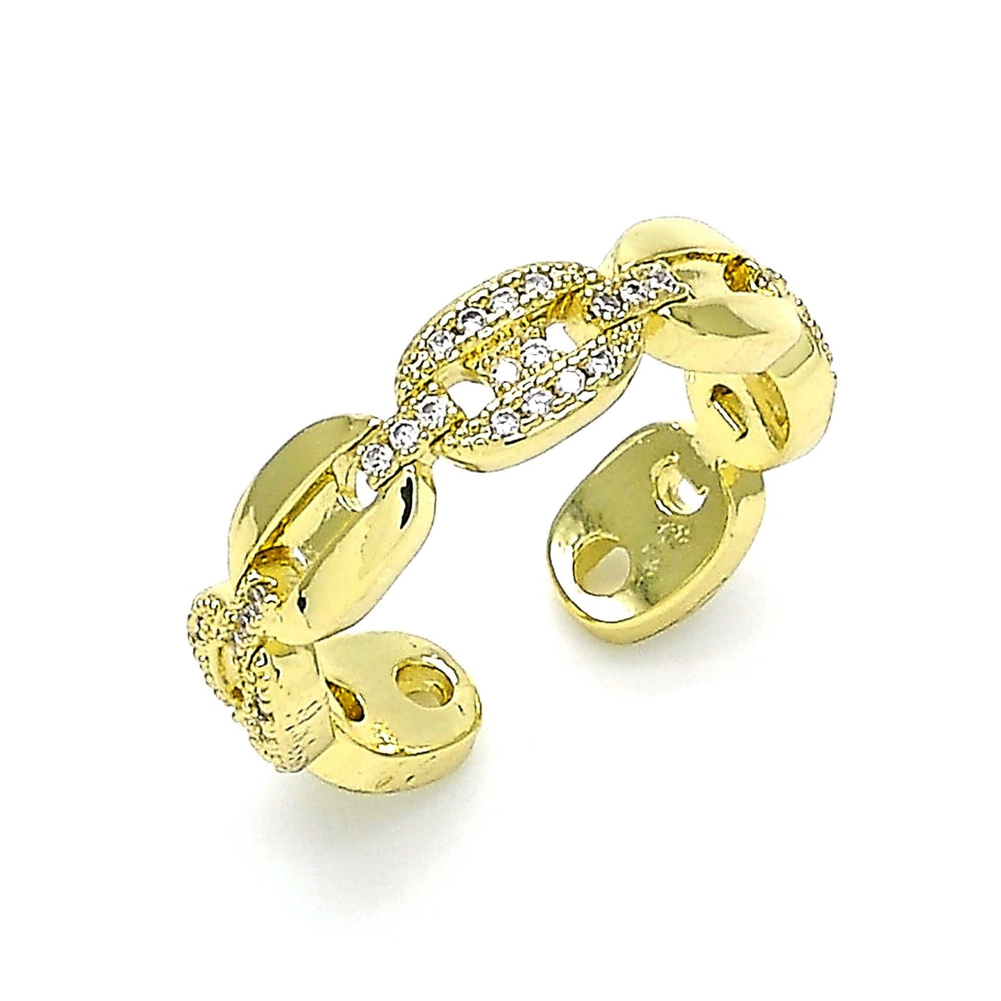 Oro Laminado Multi Stone Ring, Gold Filled Style Puff Mariner Design, with White Micro Pave, Polished, Golden Finish