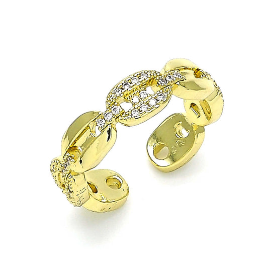 Oro Laminado Multi Stone Ring, Gold Filled Style Puff Mariner Design, with White Micro Pave, Polished, Golden Finish