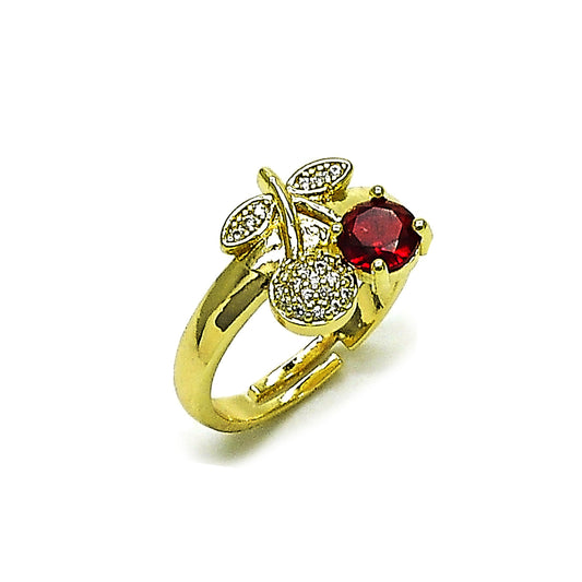 Oro Laminado Multi Stone Ring, Gold Filled Style Cherry Design, with Garnet Cubic Zirconia and White Micro Pave, Polished, Golden Finish