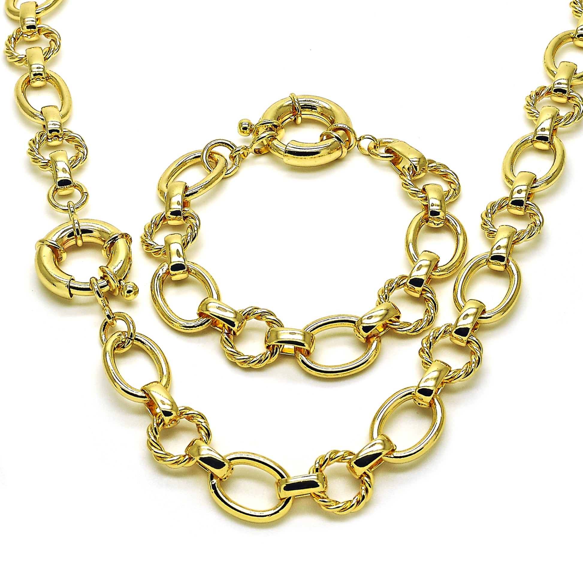 Gold Plated Gold Filled Oro Laminado Oro Laminado Necklace and Bracelet, Gold Filled Style Rolo and Twist Design, Polished, Golden 