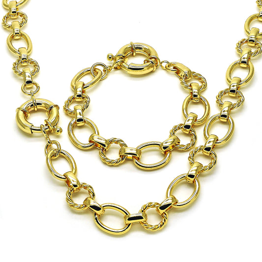 Gold Plated Gold Filled Oro Laminado Oro Laminado Necklace and Bracelet, Gold Filled Style Rolo and Twist Design, Polished, Golden 