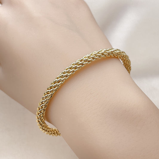 Oro Laminado Individual Bangle, Gold Filled Style Rope and Twist Design, Polished, Golden Finish