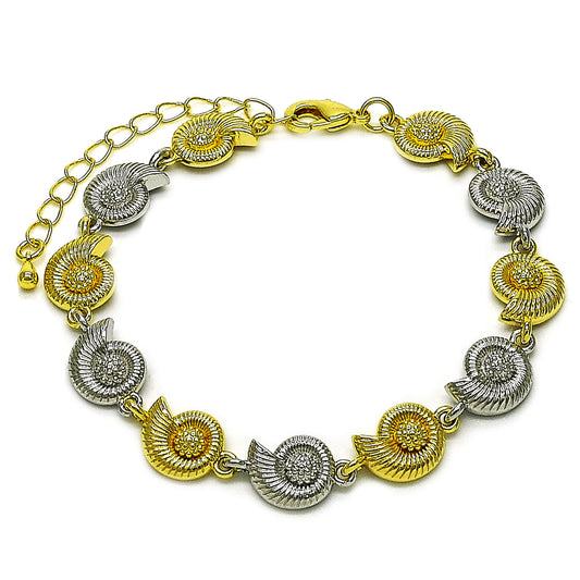 Oro Laminado Tennis Bracelet, Gold Filled Style Snail Design, Diamond Cutting Finish