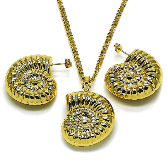 Oro Laminado Earring and Pendant Adult Set, Gold Filled Style Snail and Hollow Design, Polished, Golden