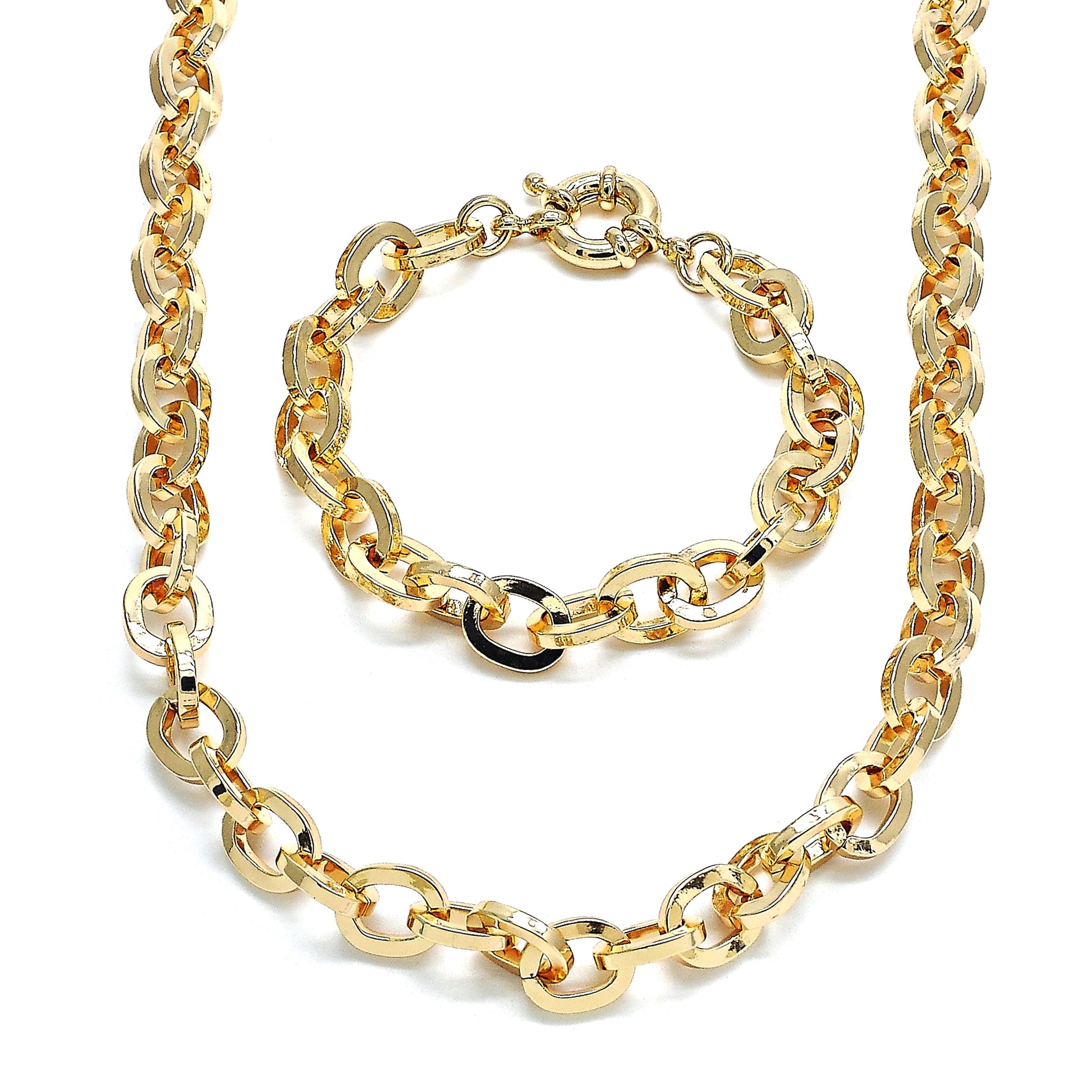 Gold Plated Gold Filled Oro Laminado Oro Laminado Necklace and Bracelet, Gold Filled Style Rolo Design, Polished, Golden 