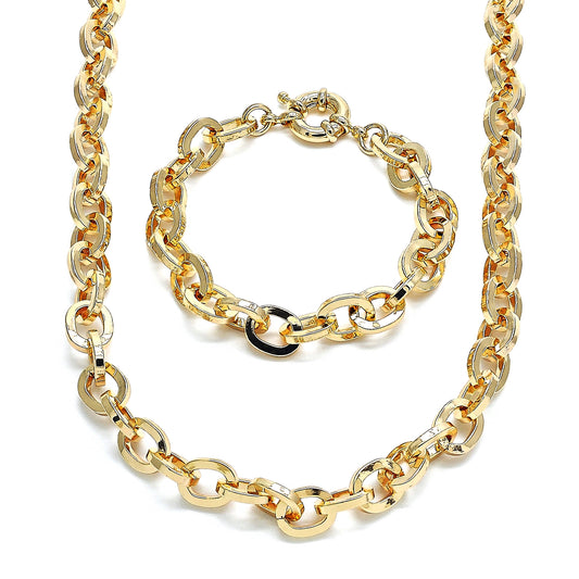 Gold Plated Gold Filled Oro Laminado Oro Laminado Necklace and Bracelet, Gold Filled Style Rolo Design, Polished, Golden 