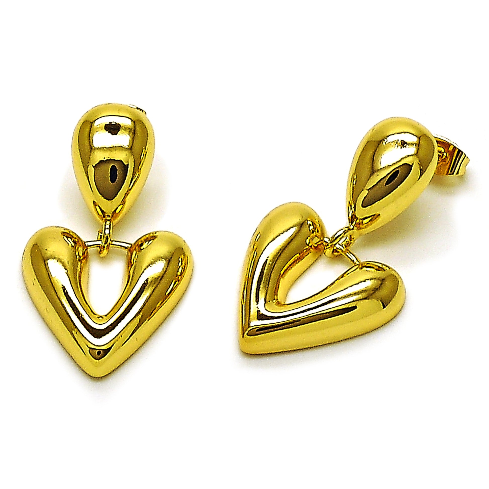 Gold Plated Gold Filled Oro Laminado Oro Laminado Dangle Earring, Gold Filled Style Heart and Teardrop Design, Polished, Golden 