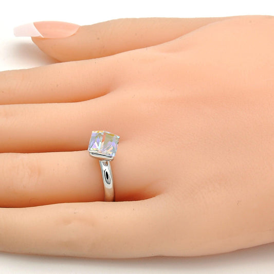 Rhodium Plated Multi Stone Ring, with Aurore Boreale Swarovski Crystals, Polished, Rhodium Finish