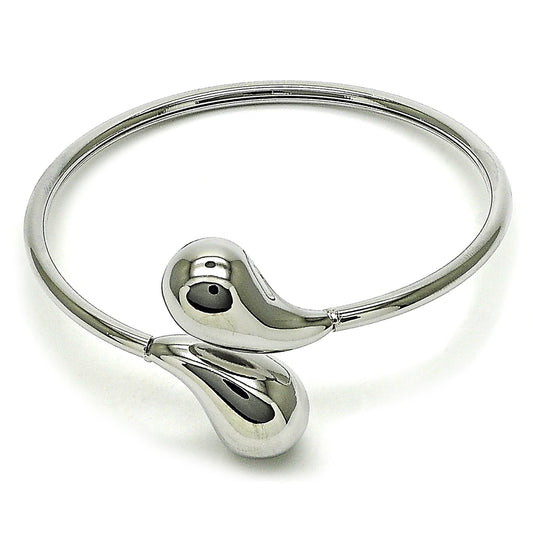 Rhodium Plated Individual Bangle, Teardrop and Hollow Design, Polished, Rhodium