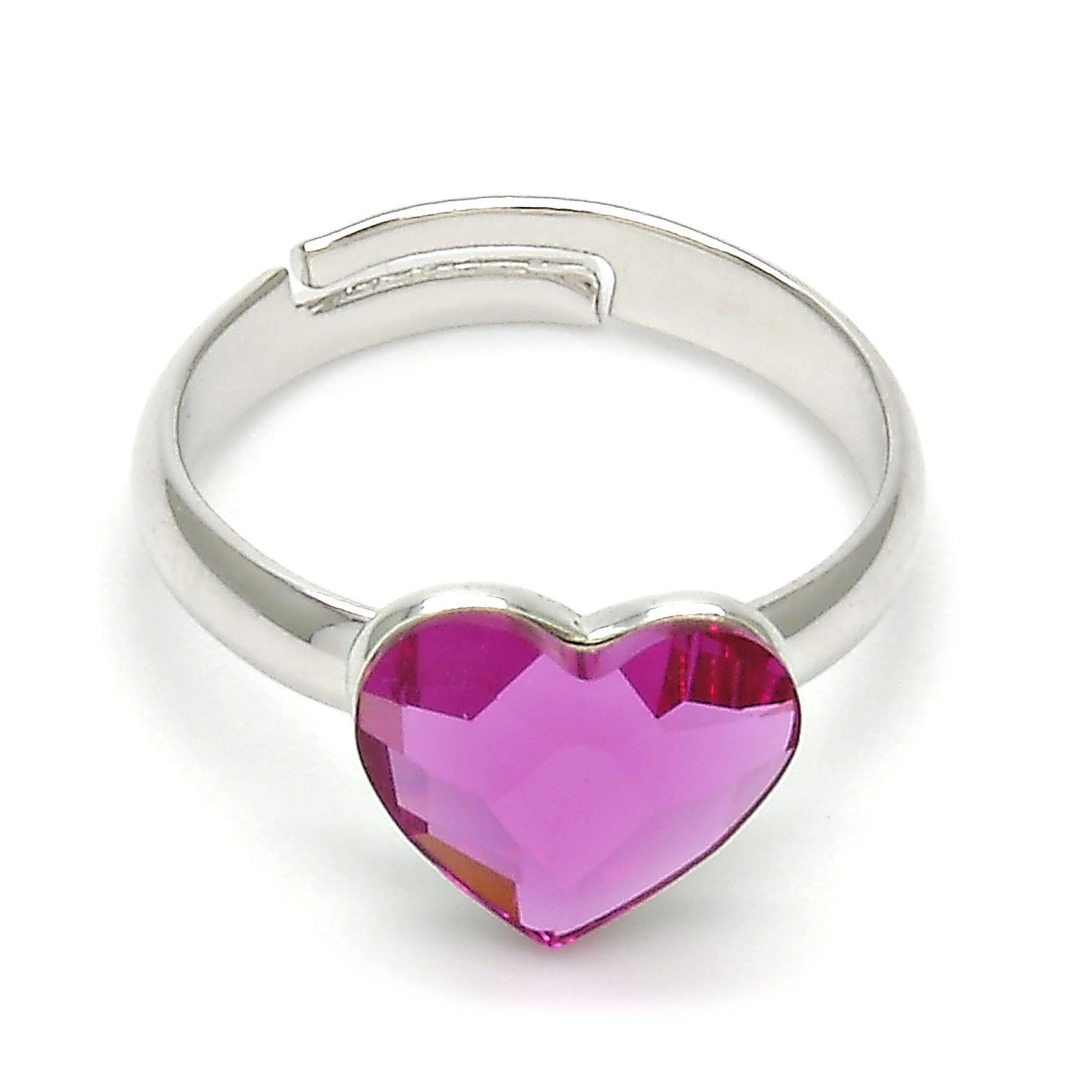 Rhodium Plated Multi Stone Ring, Heart Design, with Rose Swarovski Crystals, Polished, Rhodium Finish
