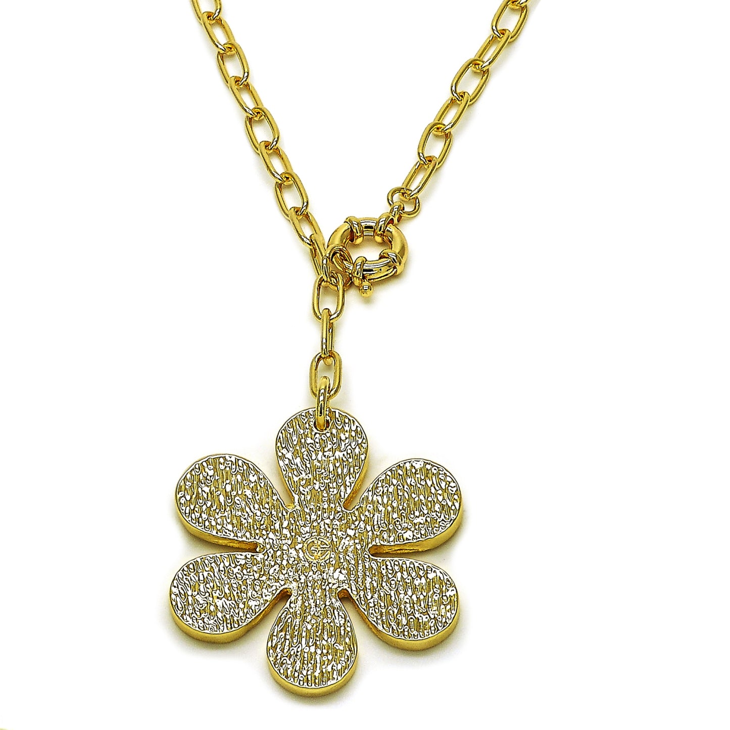 Oro Laminado Pendant Necklace, Gold Filled Style Flower and Rolo Design, Polished, Golden Finish